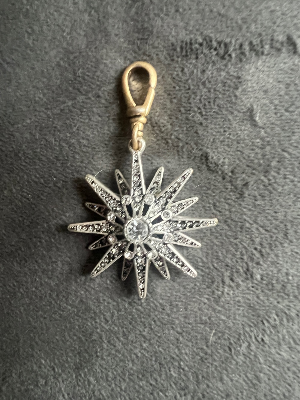 Silver Starburst Pendant Charm with Gold Lobster Clasp